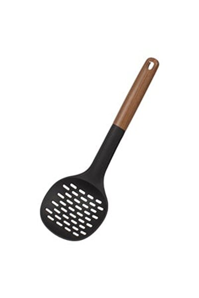 OEM Lingura cu Gauri din Plastic Negru cu Maner Maro 32cm - Ustensile Gatit P...