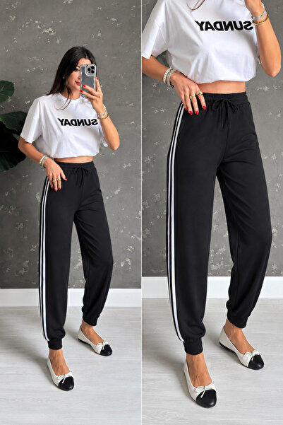 moda wanilia Women's High Waist Side Stripe Detailed Viscose Two Thread Relax...