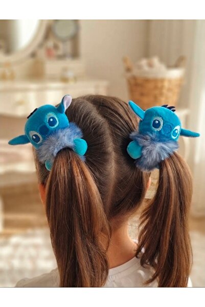 Genel Markalar Mavi Stitch Figürlü Peluş Lastik Toka 1 çift