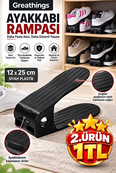 Greathings Siyah Plastik 12x25 cm Ayakkabı Rampası Ayarlanabilir Dolap İçi Ay...