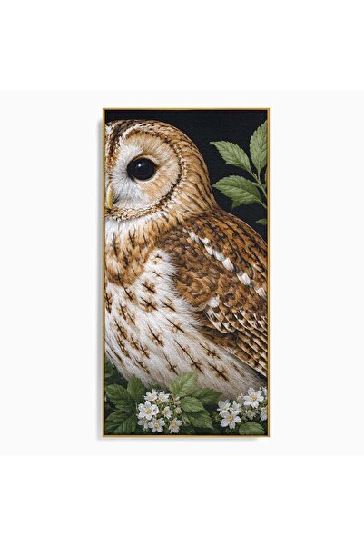 Luxcanva Tablou Canvas Bufnita Printre Flori 60x120 cm cu Rama Auriu Bufnita ...