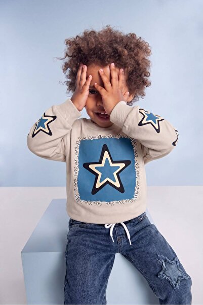 Mişsa Bebe Erkek Çocuk Oversize 2 İplik Swetshirt Nakış Detaylı Denim Pantalon 2 Li Takım