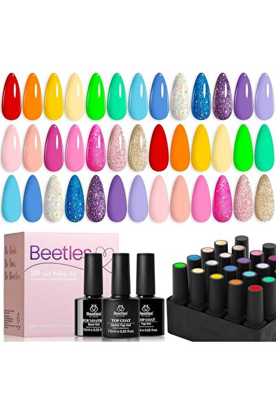 beetles Gel Polish مجموعة طلاء أظافر جل صيفية من بيتس، أخضر وردي أزرق لامع، ط...