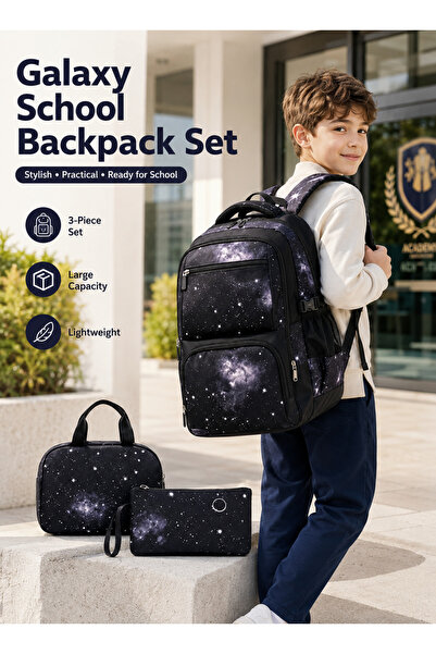 Pomefar 3 Piece Galaxy School Backpack Set for Boys, Lightweight Water Resist...