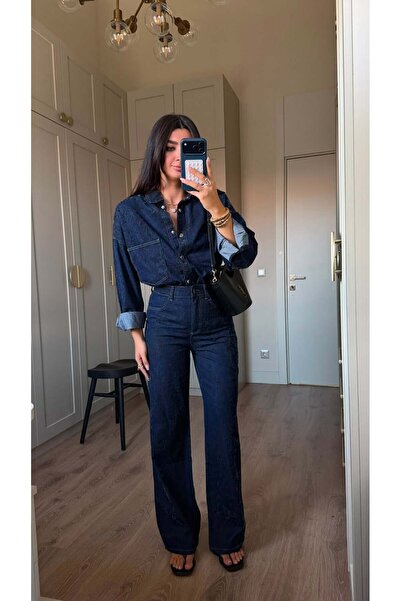 Bade Butik Navy Blue Self-Patterned Denim Suit