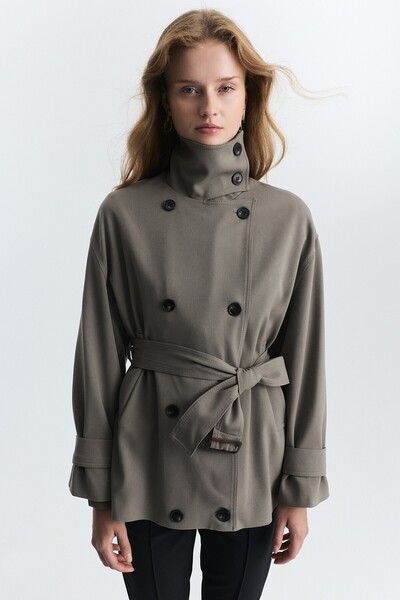 Antioch High Collar Double Breasted Belted Jacket