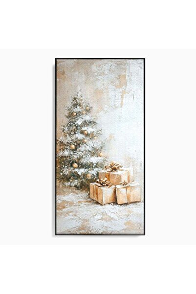 Luxcanva Tablou Canvas Brad Si Cadouri De Craciun 60x120 cm cu Rama Negru Emo...