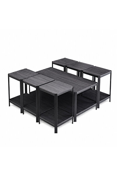 PRIME STYLE طقم شاي خشبي مستطيل 1+6 رمادي داكن