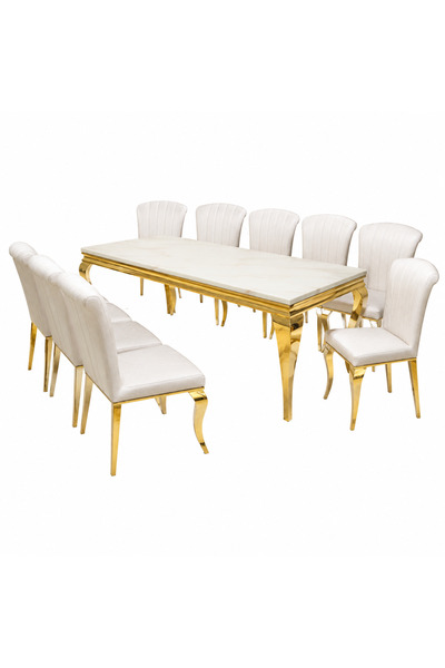 PRIME STYLE Steel Marble Dining Table 10 Seater Dining Table