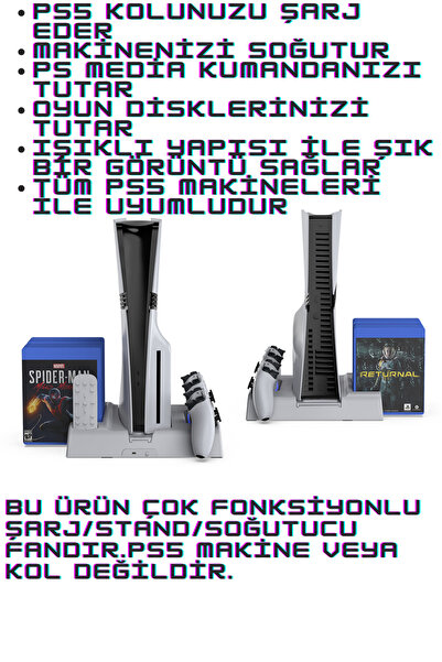 beboncool TP5-3532D1 Ps5 FAT-Ps5 Slim-Ps5 PRO Uyumlu Şarj Soğutucu Fan Stand