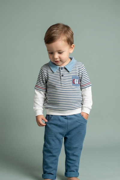 zumino Baby Boy Striped Polo Collar 2-Piece Set