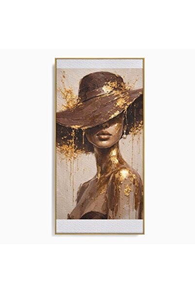 Luxcanva Tablou Canvas Misterul Aurit 50x100 cm cu Rama Auriu Portret Femeie ...