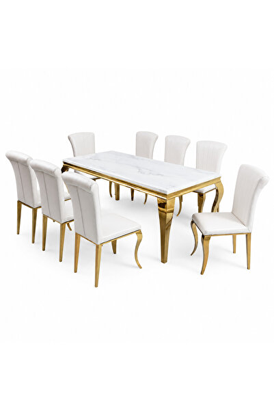 PRIME STYLE Steel Marble Dining Table 8 Chairs