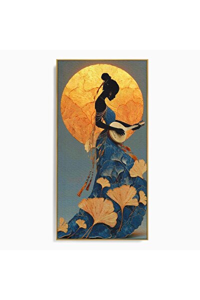 Luxcanva Tablou Canvas Silueta Muzicala Sub Luna 50x100 cm cu Rama Auriu Inst...