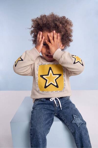 Mişsa Bebe Erkek Çocuk Oversize 2 İplik Swetshirt Nakış Detaylı Denim Pantalon 2 Li Takım