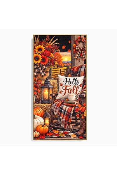 Luxcanva Tablou Canvas Bine Ai Venit Toamna 70x140 cm cu Rama Auriu Armonie D...