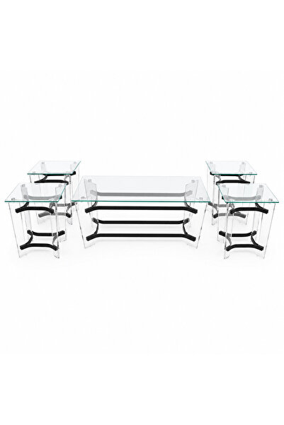 PRIME STYLE طقم أكريليك زجاج مستطيل 4+1 أسود