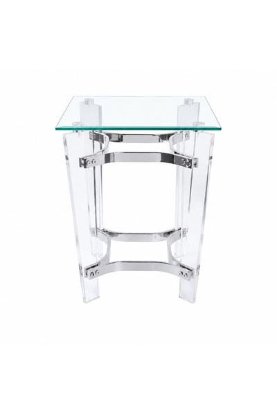 PRIME STYLE طاولة خدمة مفردة زجاجية فضية