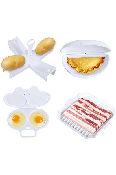 Arabest 4-Piece Microwave Breakfast Set,Egg Poacher,Omelette Maker,Meat and P...