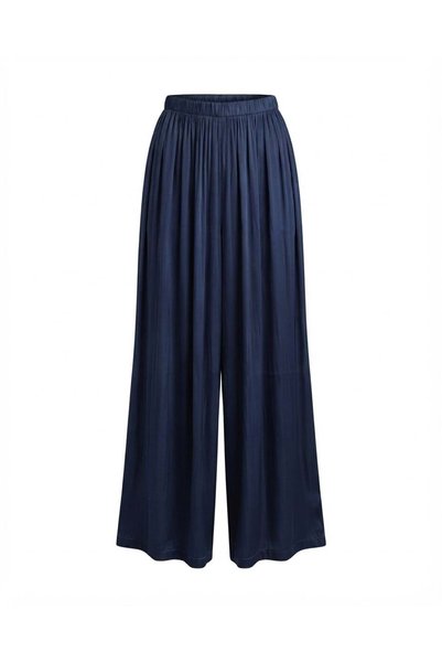 Bade Butik Navy Blue Elastic Waist Wide Leg Satin Trousers