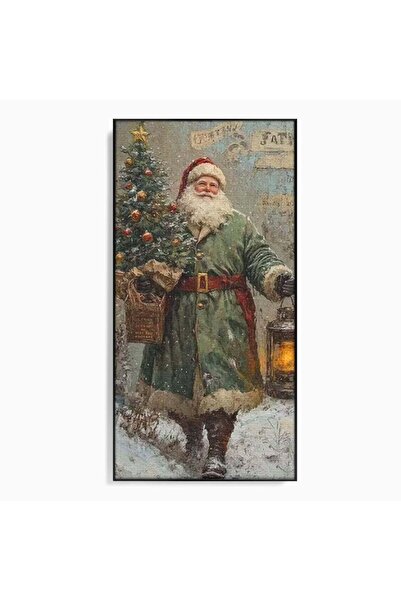 Luxcanva Tablou Canvas Mos Craciun Cu Felinar 60x120 cm cu Rama Negru Santa I...