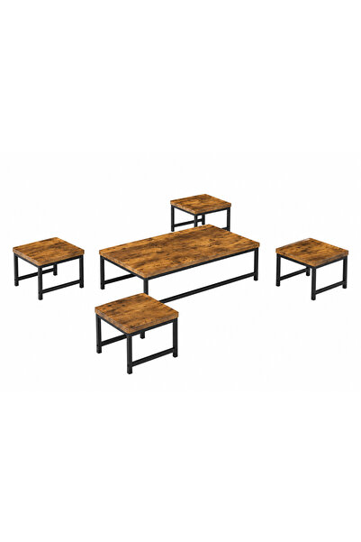 PRIME STYLE Wooden Rectangular Ground Tea Set 1+4 Brown