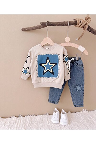 Mişsa Bebe Erkek Çocuk Oversize 2 İplik Swetshirt Nakış Detaylı Denim Pantalon 2 Li Takım