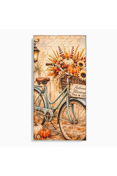 Luxcanva Tablou Canvas Bicicleta De Toamna 50x100 cm cu Rama Argintiu Roti To...