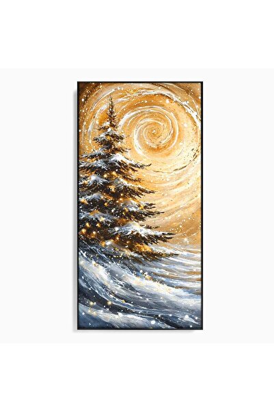 Luxcanva Tablou Canvas Spirale De Iarna 70x140 cm cu Rama Negru Brad Copac Pe...