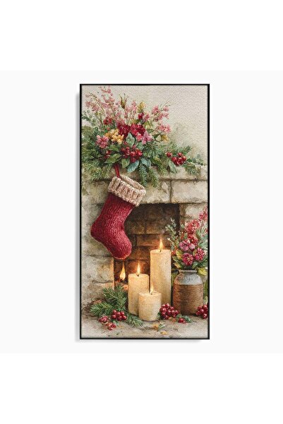 Luxcanva Tablou Canvas Ciorap De Craciun 70x140 cm cu Rama Negru Cadouri Deco...