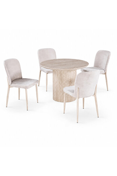 PRIME STYLE Round Marble Dining Table Set 4 Chairs
