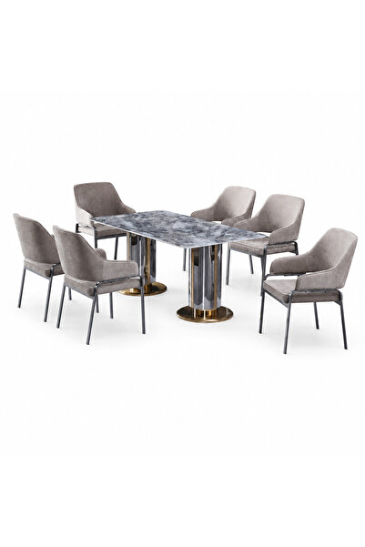 PRIME STYLE 6 Seater Marble Dining Table Set