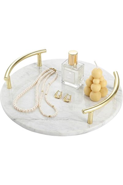 1Chase Marble Decorative Tray, 10 Inch Round Vanity Trays Perfume Trinket Tra...