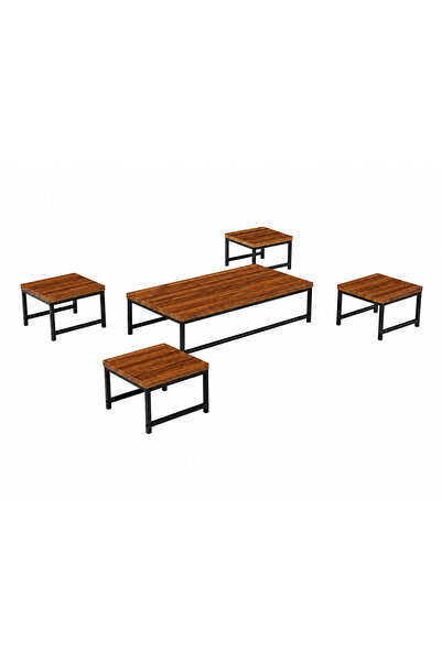 PRIME STYLE طقم شاي أرضي خشبي مستطيل 1+4 بني داكن
