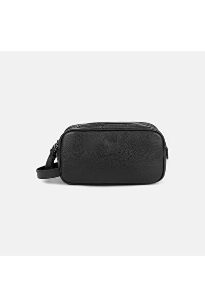 Desa Men's Black Double Zipper Leather Handbag