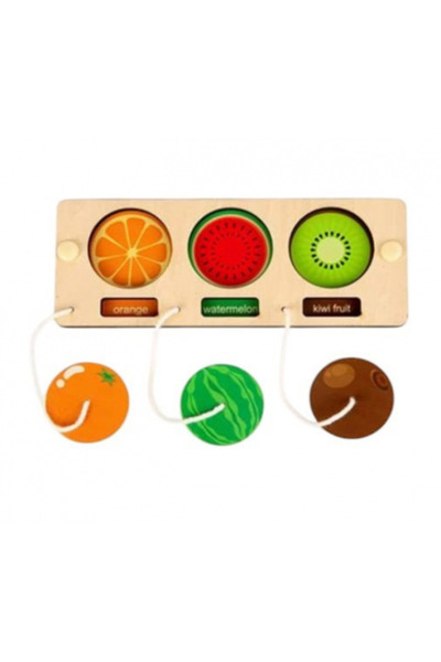 aistoys Puzzle din lemn cu 3 fructe, accesoriu pentru Busy Board, 17 x 6.7 x ...