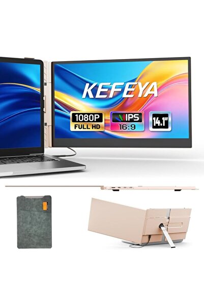 KEFEYA شاشة لابتوب قابلة للتمديد مقاس 14 بوصة بدقة FHD 1080P باللون الذهبي ال...