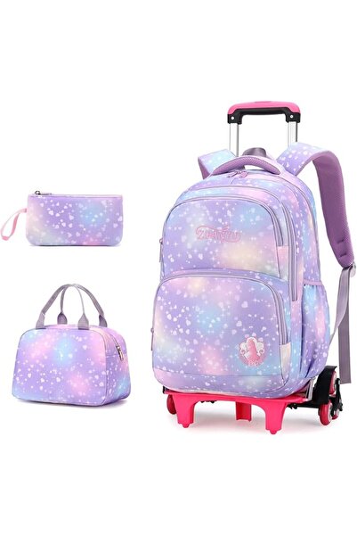 GENERAL Colorful Striped Print Elementary Trolley Backpack Primary School Rol...