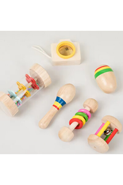 aistoys Set de 6 zornăitoare colorate din lemn, pentru bebeluși, 18 luni +