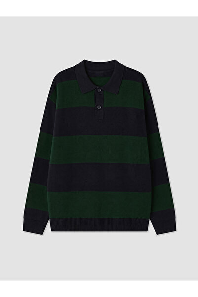 LC Waikiki Lcw Kids Green Polo Neck Striped Boys' Knitwear Sweater