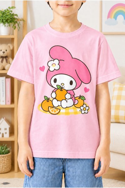 MY MELODY Kids clothing 100% Cotton White Short-Sleeve T-Shirt for Kids, Oran...