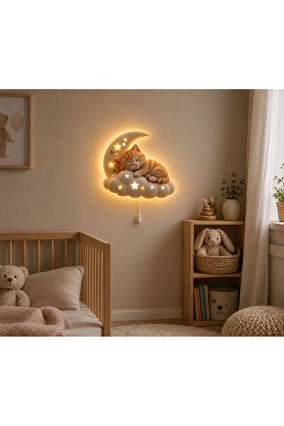 Çocuk Bebek Odası LED Gece Lambası MDF Duvar Lambası Pilli İpli Aç Kapa Dekoratif