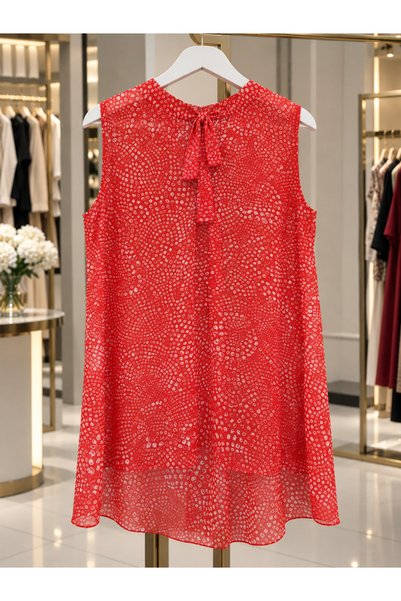 Generic Brand Women's Red Patterned Chiffon Blouse – Lightweight Efil Efil Lo...
