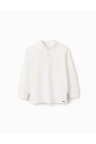Ziddy Long Sleeve Cotton Piqué Polo Shirt For Boys, White