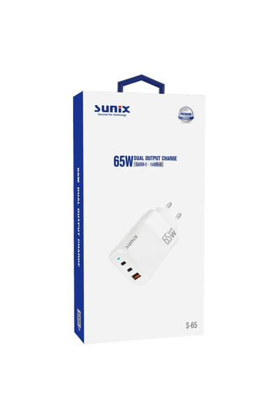 Sunix Incarcator retea S65 GaN, 65W, 2x USB-C + USB-A, incarcare simultana 3 ...