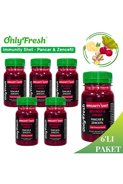 ONLY FRESH 100% Cold-Pressed Pancar & Zencefil Shot 6'lı Paket Bağışıklık Des...
