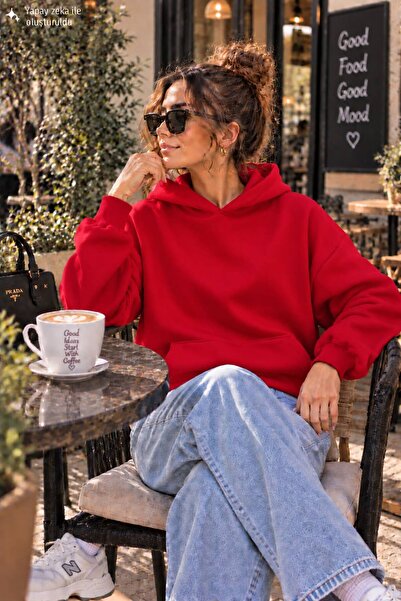 caddekombin Women's Plain Hooded Sweatshirt with Kangaroo Pocket