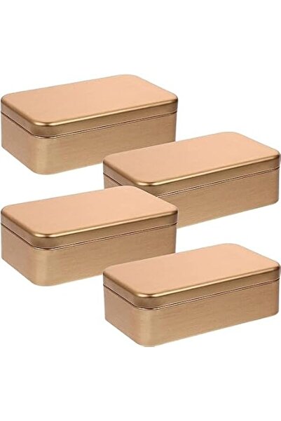 ALMEKAQUZ 4Pcs Rectangular Empty Hinged Tins Box(Golden)