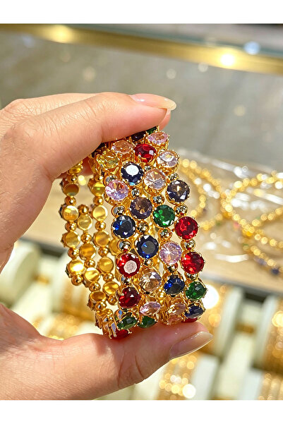 ALZAHR Glamorous women's bracelet with round colored gemstones (1 pc)—suitabl...