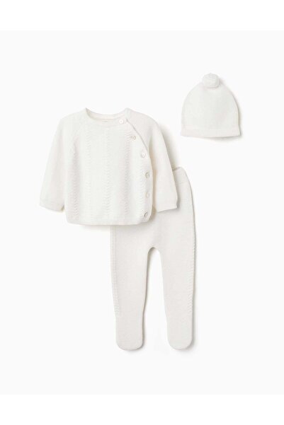 Ziddy 3-Piece Knitted Cotton Set For Newborns, White